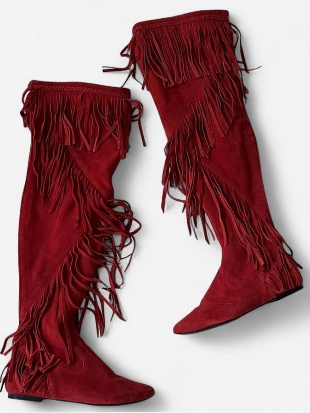 Sam Edelman Fringe Over-the-Knee Suede Boots - Red
